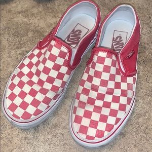 Red vans checkered slip ons